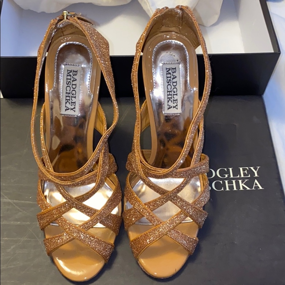 Gold Badgley Mischka Gold Glitter Stilettos